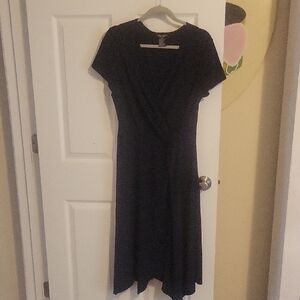 Perceptions Deep Navy almost black High Low deep vneck winged sleeve Dress Sz14